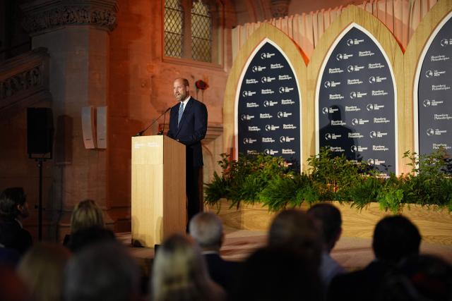Britain's Prince William, Prince of Wales, speaks during the Earthshot Prize Impact Assembly panel at the Climate Innovation Forum, at the Guildhall in central London, on June 23, 2026. (Photo by Jordan Pettitt / POOL / AFP)