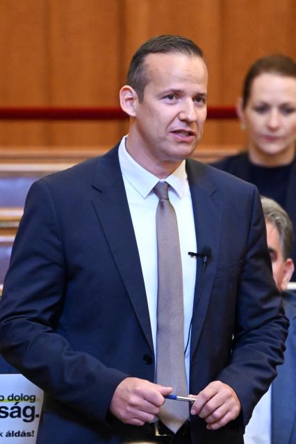 Parliamentary faction leader of 'Our Homeland Movement' Laszlo Toroczkai addresses parliament after MPs voted for new legislation in the main hall of the Parliament on June 23, 2026, during an extraordinary session of the National Assembly. Hungarian lawmakers on June 23 approved anti-corruption measures, part of new Prime Minister Peter Magyar's sweeping reform drive and aimed at helping the country get billions of euros in withheld European Union funds. The EU announced late last month it would unlock more than 16 billion euros (USD 18 billion) for Hungary that had been frozen over rule-of-law concerns during nationalist Viktor Orban's rule, if Budapest stays on track with a major reform push. (Photo by Attila KISBENEDEK / AFP)