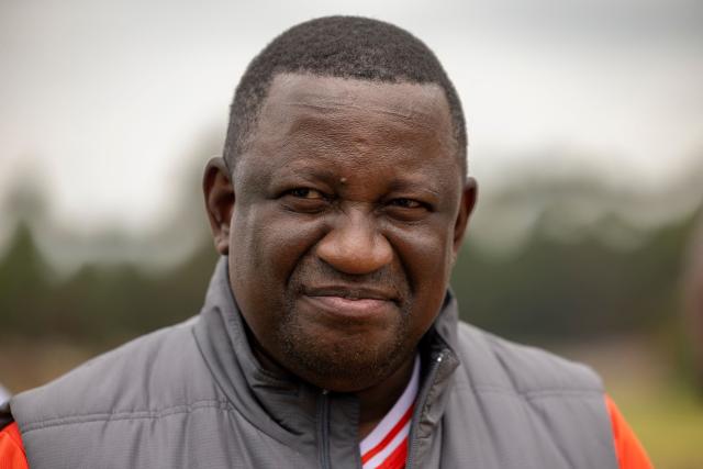 Kenya's Cabinet Secretary for Youth Affairs, Creative Economy and Sports Salim Mvurya reacts during a media briefing at the Raila Odinga International Stadium, also known as Talanta Sports Stadium, a 60,000-seat national stadium under construction in Nairobi on June 23, 2026, ahead the Africa Cup of Nations (AFCON) scheduled for 2027. (Photo by SIMON MAINA / AFP)