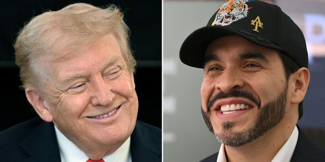 (COMBO) This combination of pictures created on June 23, 2026 shows US President Donald Trump smiling as he listens to a speaker during a roundtable about Antifa in the State Dining Room of the White House in Washington, DC, on October 8, 2025, and then Colombian presidential candidate Abelardo de la Espriella, of the political movement Defensores de la Patria, smiling during an interview with AFP in Bogota on February 11, 2026. Colombia's President-elect Abelardo de la Espriella is set to tack Colombia hard to the right by building "mega-prisons" and forging ever closer ties with the United States to combat drug trafficking. The millionaire lawyer-turned-politician narrowly won the runoff vote on June 21, 2026 with his anti-establishment stance and tough talk on crime, bringing an end to the country's first-ever leftist government. (Photo by Jim WATSON and Luis ACOSTA / AFP)