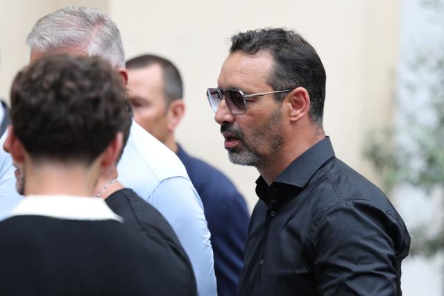Former French player Olivier Echouafni arrives at the funeral ceremony of Eric Roy at the Cathédrale Sainte-Réparate in Nice, Southeastern France, on June 23, 2026. (Photo by Valery HACHE / AFP)