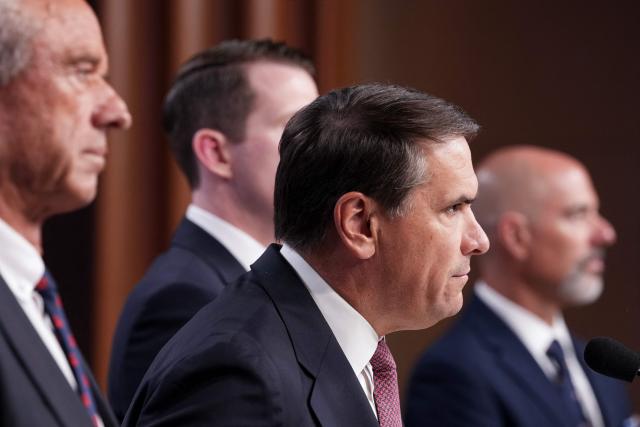 Acting Attorney General Todd Blanche (C) speaks during a press conference announcing annual healthcare fraud takedown results at the Department of Justice in Washington, DC on June 23, 2026. (Photo by Ken Cedeno / AFP)
