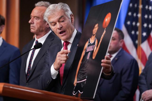 Medicare and Medicaid Administrator Mehmet Oz speaks during a press conference announcing annual healthcare fraud takedown results at the Department of Justice in Washington, DC on June 23, 2026. (Photo by Ken Cedeno / AFP)