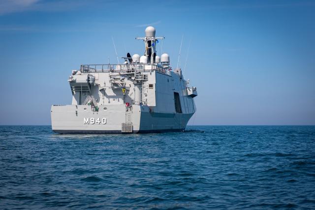 This photograph shows the new Belgian Mine countermeasures vessel M940 near the Zeebrugge naval base on June 23, 2026. (Photo by KURT DESPLENTER / Belga / AFP) / Belgium OUT