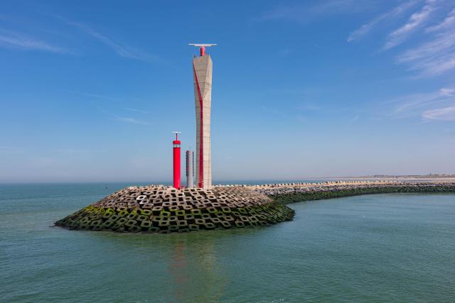 This photograph shows the Ostend Radar Tower at the entrance of the port of Ostend on June 23, 2026. (Photo by KURT DESPLENTER / Belga / AFP) / Belgium OUT