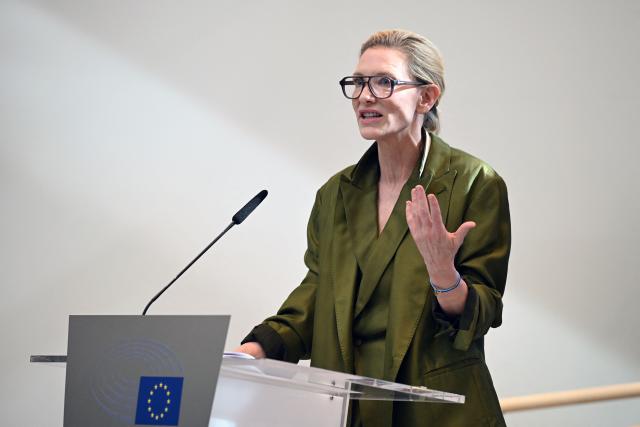 Australian actress and producer Cate Blanchett delivers remarks during the launch of the "RSL Media Human Consent Registry to Protect Identity in the Age of AI", at the EU Parliament in Brussels on June 23, 2026. (Photo by Nicolas TUCAT / AFP)