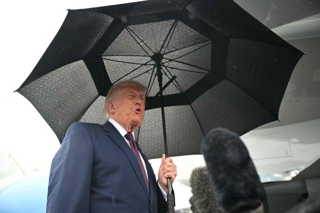 US President Donald Trump speaks to the press after stepping off Air Force One at Reading Regional Airport (RDG) in Berks County, Pennsylvania, on June 23, 2026. (Photo by Mandel NGAN / AFP)
