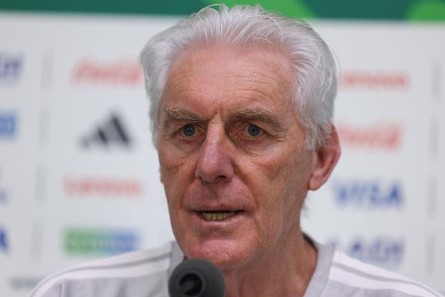 South Africa's Belgian head coach Hugo Broos gives a press conference at the Monterrey Stadium in Mexico on June 23, 2026, on the eve of the 2026 World Cup match between South Africa and South Korea. (Photo by Julio Cesar AGUILAR / AFP)