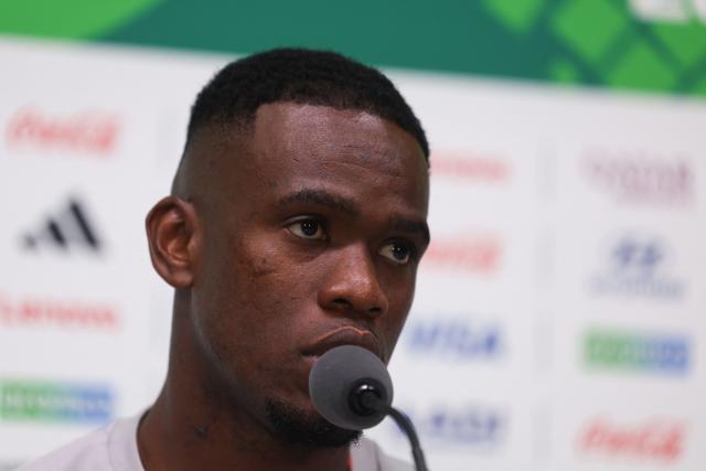 South Africa's midfielder #13 Sphephelo Sithole gives a press conference at the Monterrey Stadium in Mexico on June 23, 2026, on the eve of the 2026 World Cup match between South Africa and South Korea. (Photo by Julio Cesar AGUILAR / AFP)