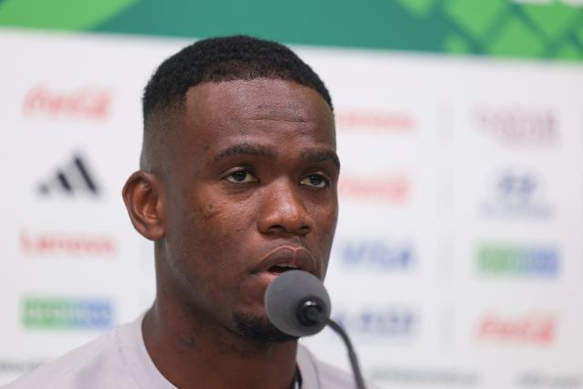 South Africa's midfielder #13 Sphephelo Sithole gives a press conference at the Monterrey Stadium in Mexico on June 23, 2026, on the eve of the 2026 World Cup match between South Africa and South Korea. (Photo by Julio Cesar AGUILAR / AFP)