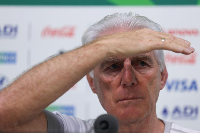 South Africa's Belgian head coach Hugo Broos gives a press conference at the Monterrey Stadium in Mexico on June 23, 2026, on the eve of the 2026 World Cup match between South Africa and South Korea. (Photo by Julio Cesar AGUILAR / AFP)