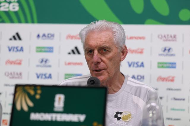 South Africa's Belgian head coach Hugo Broos gives a press conference at the Monterrey Stadium in Mexico on June 23, 2026, on the eve of the 2026 World Cup match between South Africa and South Korea. (Photo by Julio Cesar AGUILAR / AFP)
