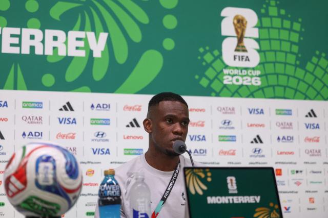 South Africa's midfielder #13 Sphephelo Sithole gives a press conference at the Monterrey Stadium in Mexico on June 23, 2026, on the eve of the 2026 World Cup match between South Africa and South Korea. (Photo by Julio Cesar AGUILAR / AFP)