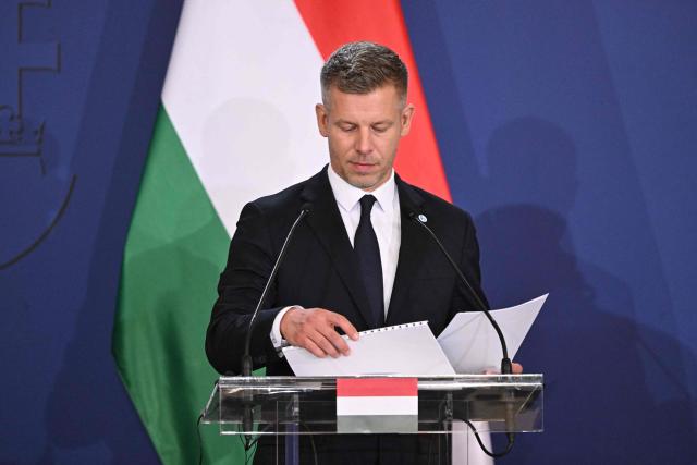 Hungarian Prime Minister Peter Magyar delivers a press conference after a meeting of the Visegrad Group (V4) in the Royal Castle of Godollo, Hungary, on June 23, 2026. The Prime Ministers of the Visegrad countries, Hungary, Poland, Czech Republic and Slovakia, discussed about energy security, migration and EU funds during a meeting aimed to strengthen Central European cooperation and coordinate common regional interests. (Photo by Attila KISBENEDEK / AFP)