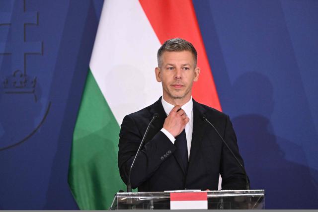 Hungarian Prime Minister Peter Magyar delivers a press conference after a meeting of the Visegrad Group (V4) in the Royal Castle of Godollo, Hungary, on June 23, 2026. The Prime Ministers of the Visegrad countries, Hungary, Poland, Czech Republic and Slovakia, discussed about energy security, migration and EU funds during a meeting aimed to strengthen Central European cooperation and coordinate common regional interests. (Photo by Attila KISBENEDEK / AFP)