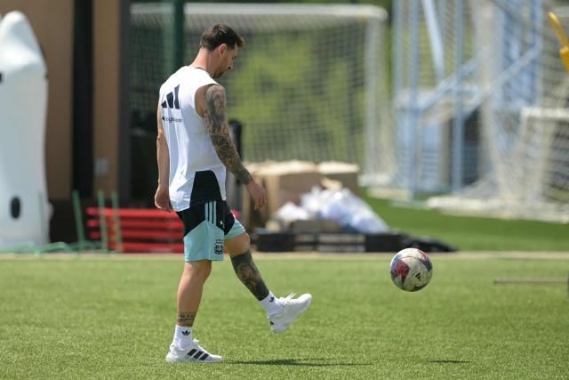 Argentina's forward #10 Lionel Messi takes part in a training session at the Sporting KC Training Centre in Kansas City on June 23, 2026, during the 2026 World Cup football tournament. (Photo by Juan MABROMATA / AFP)