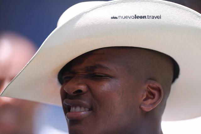 South Africa's defender #14 Mbekezeli Mbokazi walk of the pitch at the Monterrey Stadium in Mexico on June 23, 2026, on the eve of the 2026 World Cup match between South Africa and South Korea. (Photo by Julio Cesar AGUILAR / AFP)