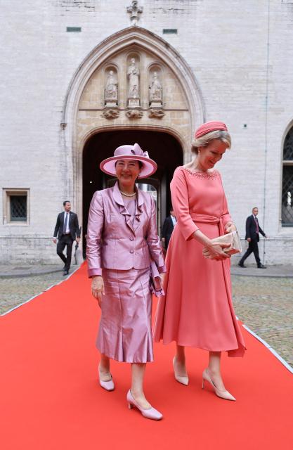 Japanese Empress Masako (L) and Queen Mathilde of Belgium attend a visit to the City Hall in Brussels on June 23, 2026, during the official state visit of the Japanese Emperor and Empress to Belgium. The Emperor and Empress of Japan visit Belgium from June 20 to 25, 2026. (Photo by NICOLAS ECONOMOU / Belga / AFP) / Belgium OUT