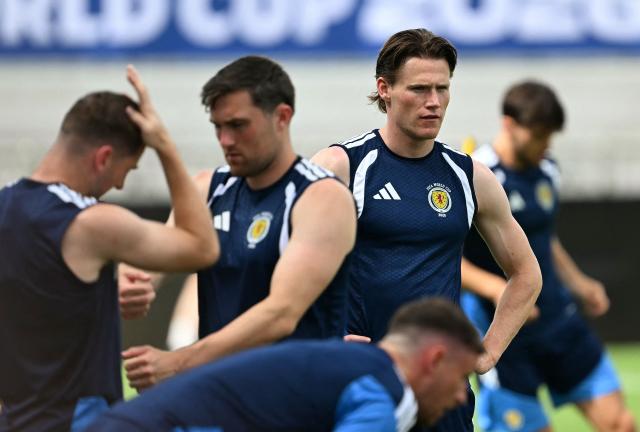 Scotland's midfielder #04 Scott McTominay (R) attends a training session at Inter Miami Stadium in Fort Lauderdale, Florida on June 23, 2026. (Photo by CHANDAN KHANNA / AFP)