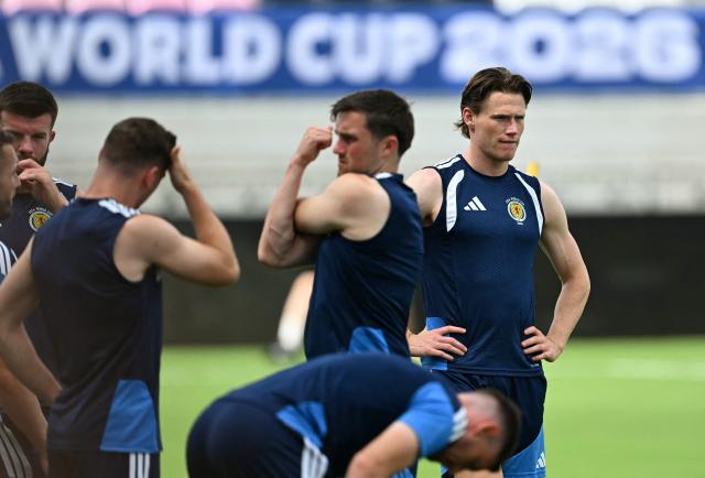 Scotland's midfielder #04 Scott McTominay (R) attends a training session at Inter Miami Stadium in Fort Lauderdale, Florida on June 23, 2026. (Photo by CHANDAN KHANNA / AFP)
