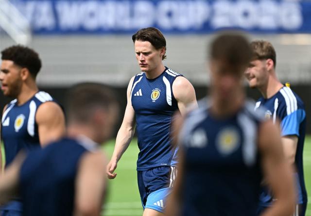 Scotland's midfielder #04 Scott McTominay (C) attends a training session at Inter Miami Stadium in Fort Lauderdale, Florida on June 23, 2026. (Photo by CHANDAN KHANNA / AFP)