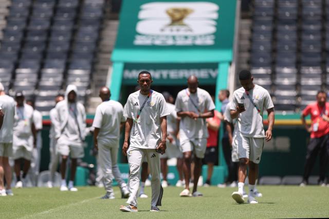 South Africa's forward #12 Thapelo Maseko walks on the pitch at the Monterrey Stadium in Mexico on June 23, 2026, on the eve of the 2026 World Cup match between South Africa and South Korea. (Photo by Julio Cesar AGUILAR / AFP)