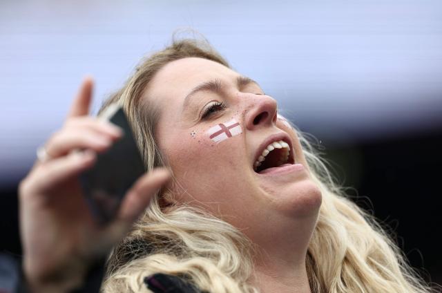 An England supporterreacts prior to the  during the 2026 World Cup Group L football match between England and Ghana at the Boston Stadium in Foxborough on June 23, 2026.  (Photo by FRANCK FIFE / AFP)