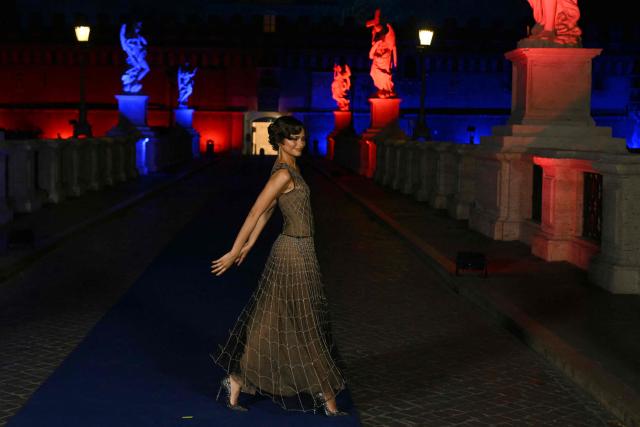 US actress Zendaya poses on the bridge in front of Castel Sant'Angelo during a red carpet event for the film "Spider-Man: Brand New Day" in Rome on June 23, 2026.  (Photo by Andreas SOLARO / AFP)