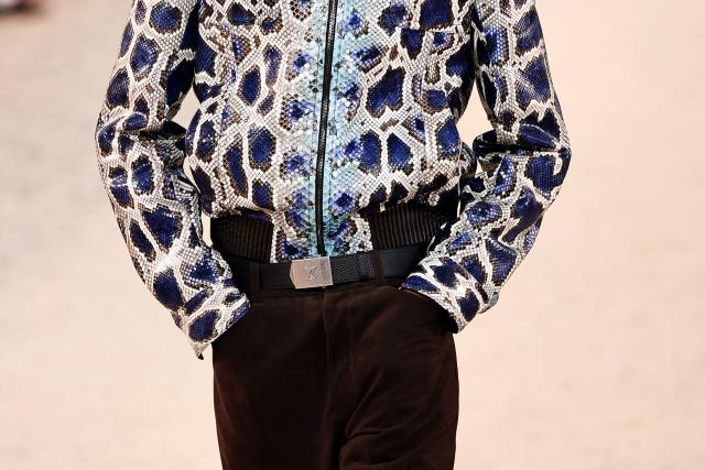 A model presents a creation for Louis Vuitton for the Menswear Spring/Summer 2027 collection fashion show as part of the Paris Fashion Week, in Paris, on June 23, 2026. (Photo by SIMON WOHLFAHRT / AFP)