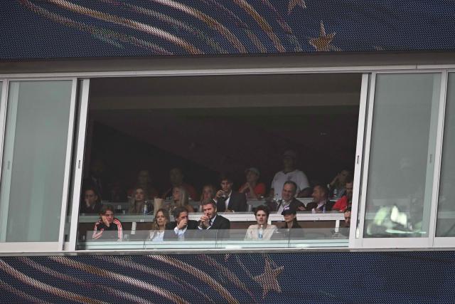 English former footballer David Beckham (C) attends the 2026 World Cup Group L football match between England and Ghana at the Boston Stadium in Foxborough on June 23, 2026.  (Photo by MAURO PIMENTEL / AFP)