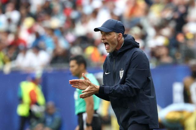 England's German head coach Thomas Tuchel reacts  during the 2026 World Cup Group L football match between England and Ghana at the Boston Stadium in Foxborough on June 23, 2026.  (Photo by FRANCK FIFE / AFP)
