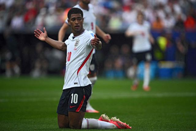England's midfielder #10 Jude Bellingham reacts  during the 2026 World Cup Group L football match between England and Ghana at the Boston Stadium in Foxborough on June 23, 2026.  (Photo by MAURO PIMENTEL / AFP)
