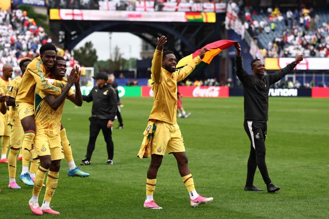 Ghana's forward #19 Inaki Williams (C) reacts after a draw in the  2026 World Cup Group L football match between England and Ghana at the Boston Stadium in Foxborough on June 23, 2026.  (Photo by CHARLY TRIBALLEAU / AFP)