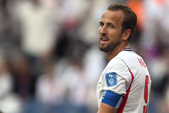 England's forward #09 Harry Kane reacts during the 2026 World Cup Group L football match between England and Ghana at the Boston Stadium in Foxborough on June 23, 2026.  (Photo by MAURO PIMENTEL / AFP)