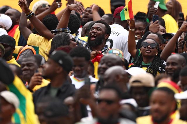 Ghana supporters cheer after a draw in the  2026 World Cup Group L football match between England and Ghana at the Boston Stadium in Foxborough on June 23, 2026.  (Photo by CHARLY TRIBALLEAU / AFP)