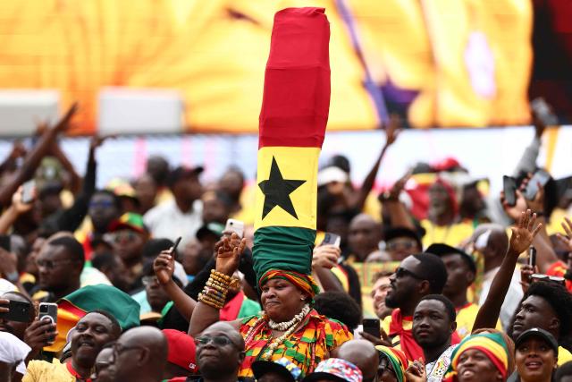 TOPSHOT - Ghana supporters cheer  after a draw in the  2026 World Cup Group L football match between England and Ghana at the Boston Stadium in Foxborough on June 23, 2026.  (Photo by CHARLY TRIBALLEAU / AFP)