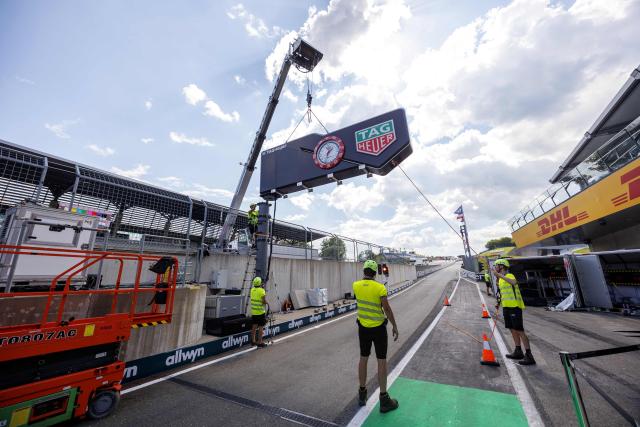 Preparation works are under way on the Red Bull Ring race track in Spielberg, Austria on June 24, 2026, ahead of the Formula One Austrian Grand Prix. (Photo by ERWIN SCHERIAU / APA / AFP) / Austria OUT