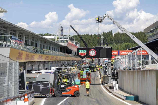 Preparation works are under way on the Red Bull Ring race track in Spielberg, Austria on June 24, 2026, ahead of the Formula One Austrian Grand Prix. (Photo by ERWIN SCHERIAU / APA / AFP) / Austria OUT