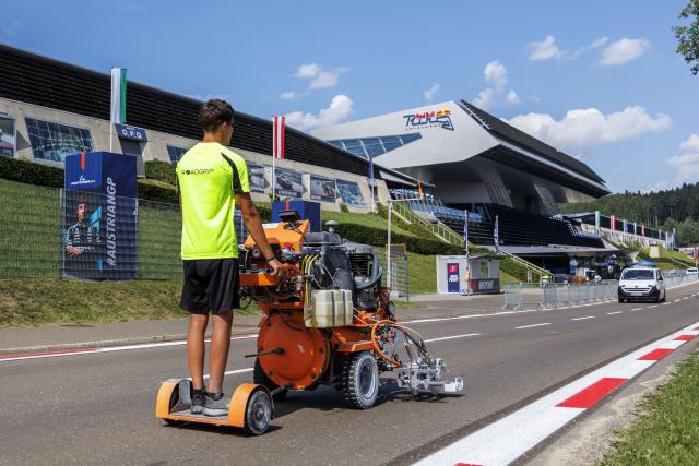 Preparation works are under way on the Red Bull Ring race track in Spielberg, Austria on June 24, 2026, ahead of the Formula One Austrian Grand Prix. (Photo by ERWIN SCHERIAU / APA / AFP) / Austria OUT