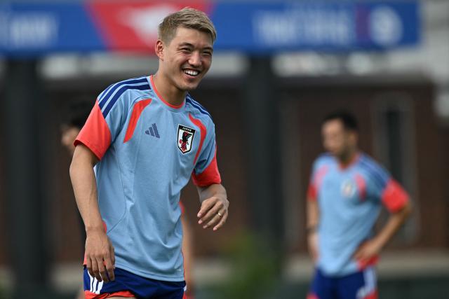 Japan's midfielder #10 Ritsu Doan takes part in a MD-1 training session ahead of the 2026 World Cup football tournament Group F football match between Japan and Sweden at Dallas Stadium in Dallas on June 24, 2026. (Photo by Paul ELLIS / AFP)