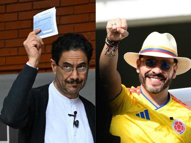 (FILES) (COMBO) This combination of pictures created on June 21, 2026 shows Colombia's presidential candidate for the ruling Pacto Historico party, Ivan Cepeda (L), at a polling station during the presidential election runoff, in Bogota on June 21, 2026, and Colombia's presidential candidate for the Defensores de la Patria movement, Abelardo de la Espriella, at a polling station during the presidential election runoff in Barranquilla, Colombia, on June 21, 2026. Colombian leftist candidate Ivan Cepeda conceded defeat on June 24, 2026 in the tightly fought presidential election won by hard-right rival Abelardo de la Espriella. Cepeda lost the June 21, 2026 runoff by less than one percentage point and has distanced himself from violence that has emerged in post-election protests. (Photo by Raul ARBOLEDA and Jaime SALDARRIAGA / AFP)