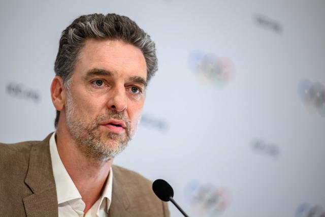 Chair of the International Olympic Committee (IOC) athletes' commission Pau Gasol speaks during a press conference during an IOC session, in Lausanne, on June 24, 2026. (Photo by Fabrice COFFRINI / AFP)