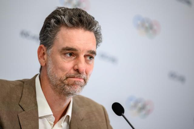 Chair of the International Olympic Committee (IOC) athletes' commission Pau Gasol speaks during a press conference during an IOC session, in Lausanne, on June 24, 2026. (Photo by Fabrice COFFRINI / AFP)
