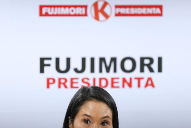 Peru's presidential candidate for the Fuerza Popular party, Keiko Fujimori, attends a press conference at her campaign headquarters in San Borja district, Lima on June 24, 2026. Conservative Keiko Fujimori appeared to win Peru's presidential election, setting the stage for the return of the Fujimori name to power decades after her father's fall. (Photo by Connie FRANCE / AFP)