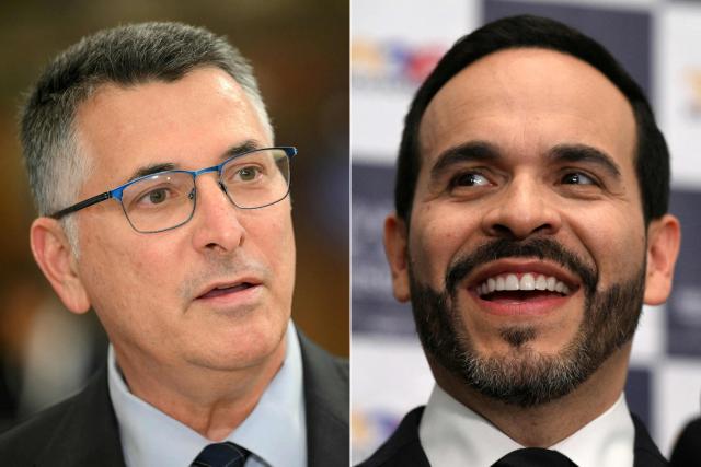 (COMBO) This combination of files pictures created on June 24, 2026 shows Israel's Foreign Minister Gideon Saar (L) talking to journalists on the sidelines of the EU-Southern Neighbourhood Ministerial Meeting in Brussels on July 14, 2025, and Colombia's presidential candidate Abelardo de la Espriella smiling during the presentation of his running mate Jose Manuel Restrepo at the Cali registration office in Cali, Colombia, on March 12, 2026. Colombia and Israel will share a relationship "like never before" once hard-right president-elect Abelardo de la Espriella takes office, he said on June 24, 2026. "Colombia will restore and strengthen its relationship with the State of Israel like never before," the millionaire lawyer posted on X following a phone call with Israeli Foreign Minister Gideon Saar. (Photo by NICOLAS TUCAT and JOAQUIN SARMIENTO / AFP)