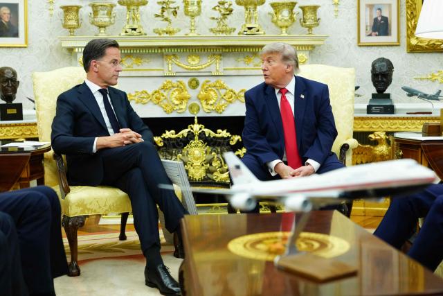 US President Donald Trump meets with NATO Secretary General Mark Rutte in the Oval Office of the White House in Washington, DC, on June 24, 2026. (Photo by Aaron Schwartz / AFP)