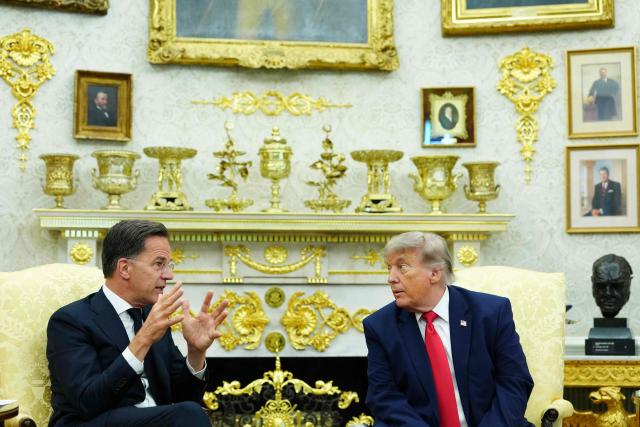 US President Donald Trump meets with NATO Secretary General Mark Rutte in the Oval Office of the White House in Washington, DC, on June 24, 2026. (Photo by Aaron Schwartz / AFP)
