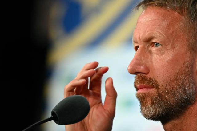 Sweden's English head coach Graham Potter gives an MD-1 press conference at the Dallas Stadium in Arlington, on June 24, 2026, on the eve of the 2026 World Cup Group F football match between Japan and Sweden. (Photo by Paul ELLIS / AFP)
