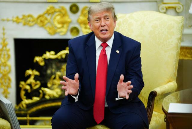 US President Donald Trump speaks during a meeting with NATO Secretary General Mark Rutte in the Oval Office of the White House in Washington, DC, on June 24, 2026. (Photo by Aaron Schwartz / AFP)