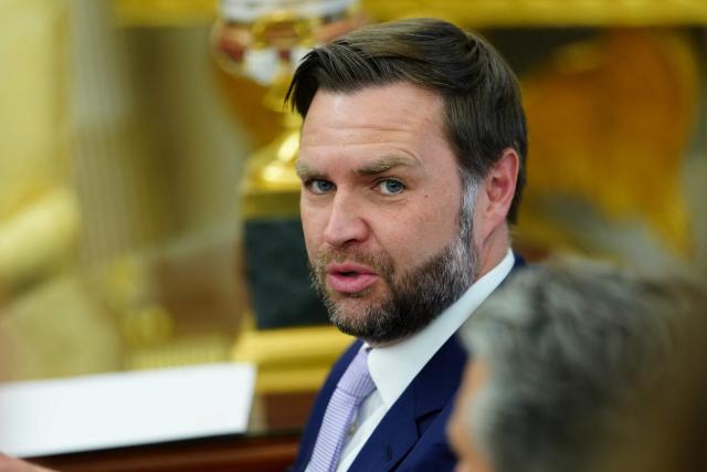 US Vice President JD Vance speaks during a meeting between President Donald Trump and NATO Secretary General Mark Rutte in the Oval Office of the White House in Washington, DC, on June 24, 2026. (Photo by Aaron Schwartz / AFP)